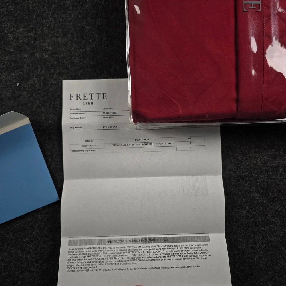 Frette 1860 Dark Red Groove Border King Sheet Set 100% Cotton Italian Luxury New